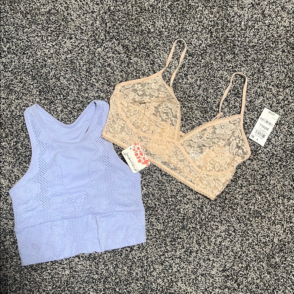 NWT Lace Bralette Bundle in Blue and Tan